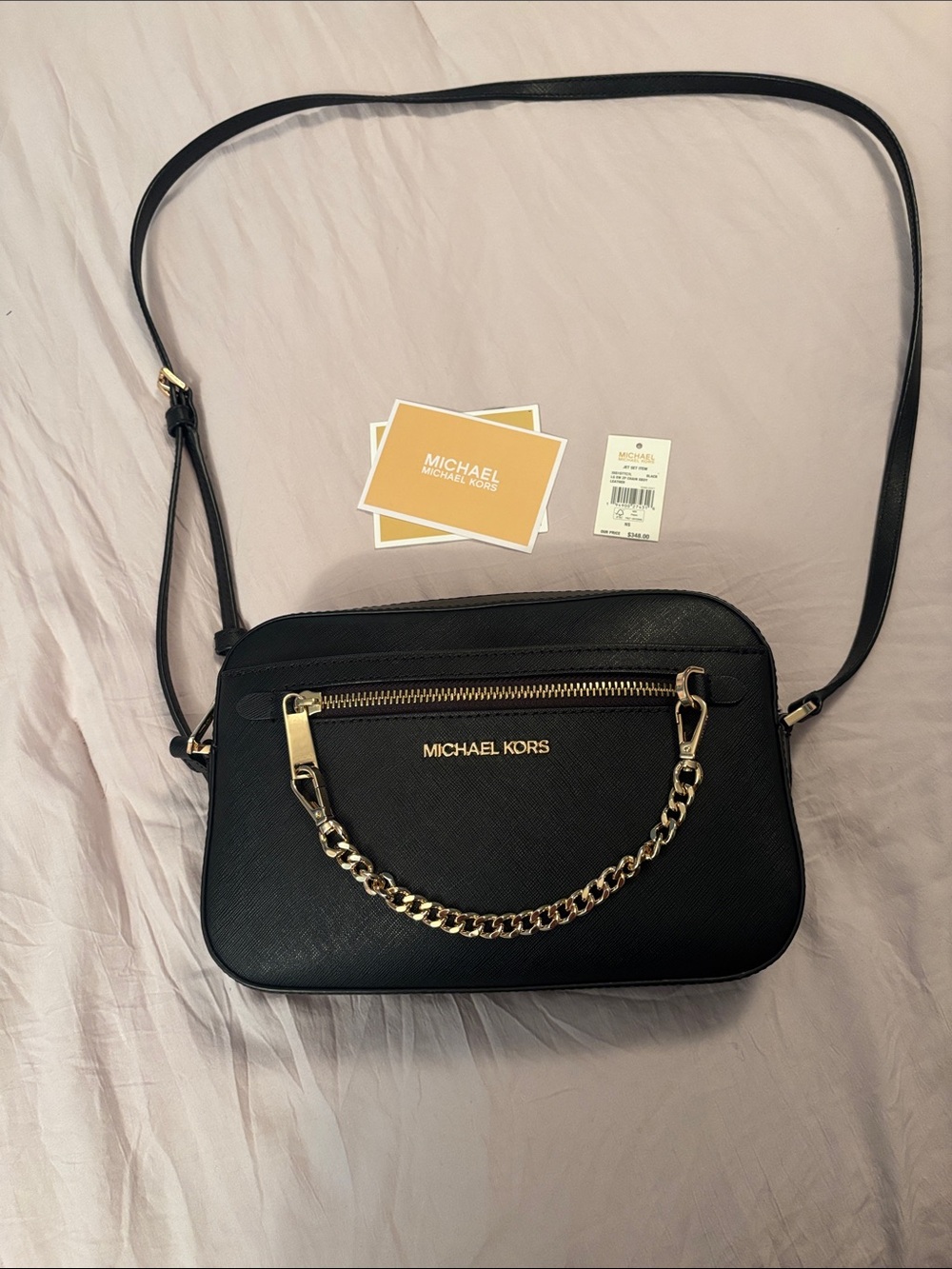 Michael Kors Black Crossbody Bag with Gold Chain Accent